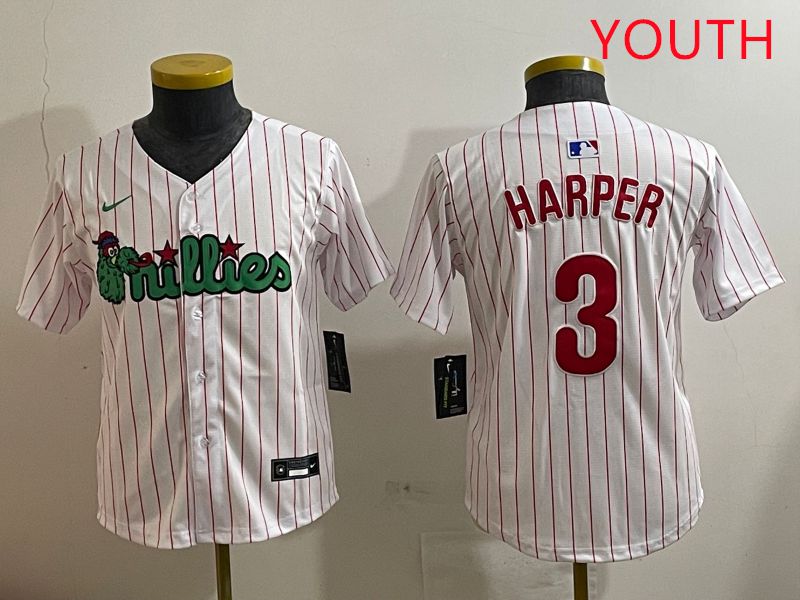 Youth Philadelphia Phillies #3 Harper White three generations Joint Name Nike 2025 MLB Jersey style 1->youth mlb jersey->Youth Jersey